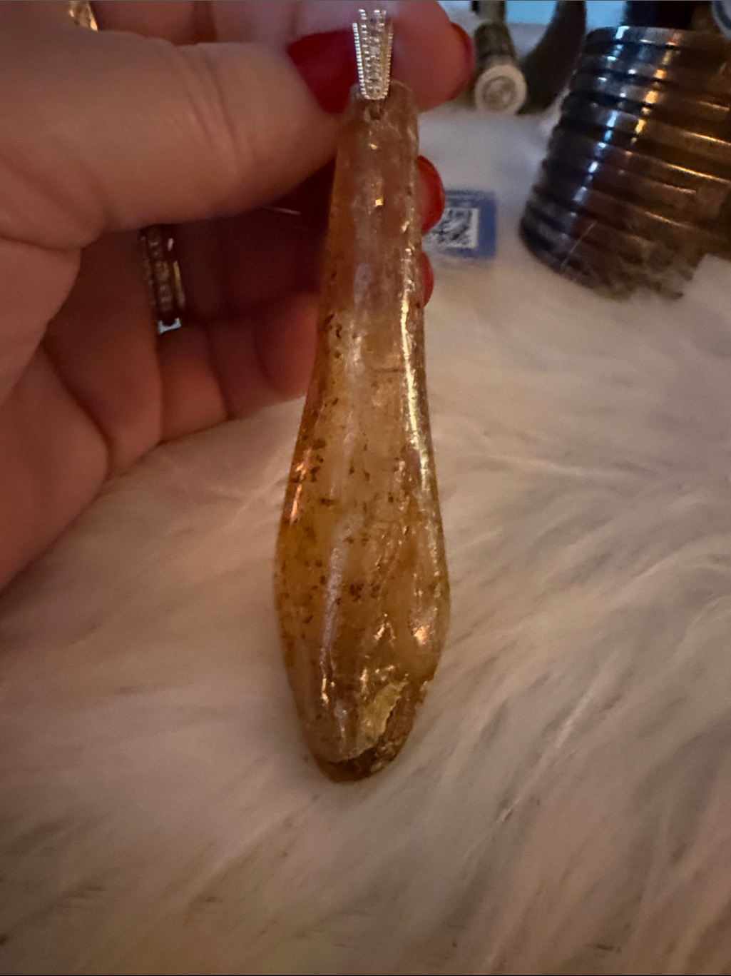 Amber Teardrop Pendant Necklace - Golden Brown